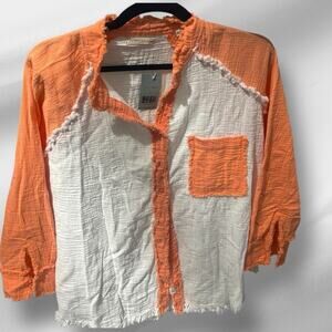 Uncharted Threads Raw Hem Shirt NEW Light Gauze Button Up L Boho Lagenlook